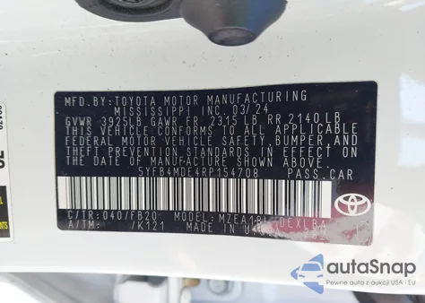 2024 Toyota Corolla Le from USA, damaged, VIN 5YFB4MDE4RP154708